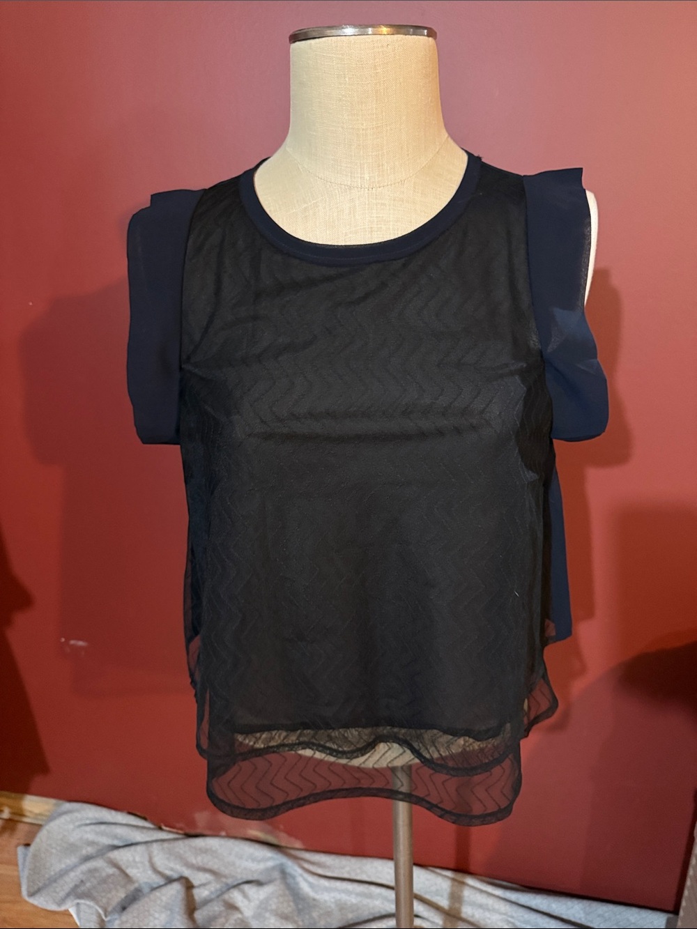 Women's BCBG Maxazria Navy and Black Sheer Layered Sleeveless Top